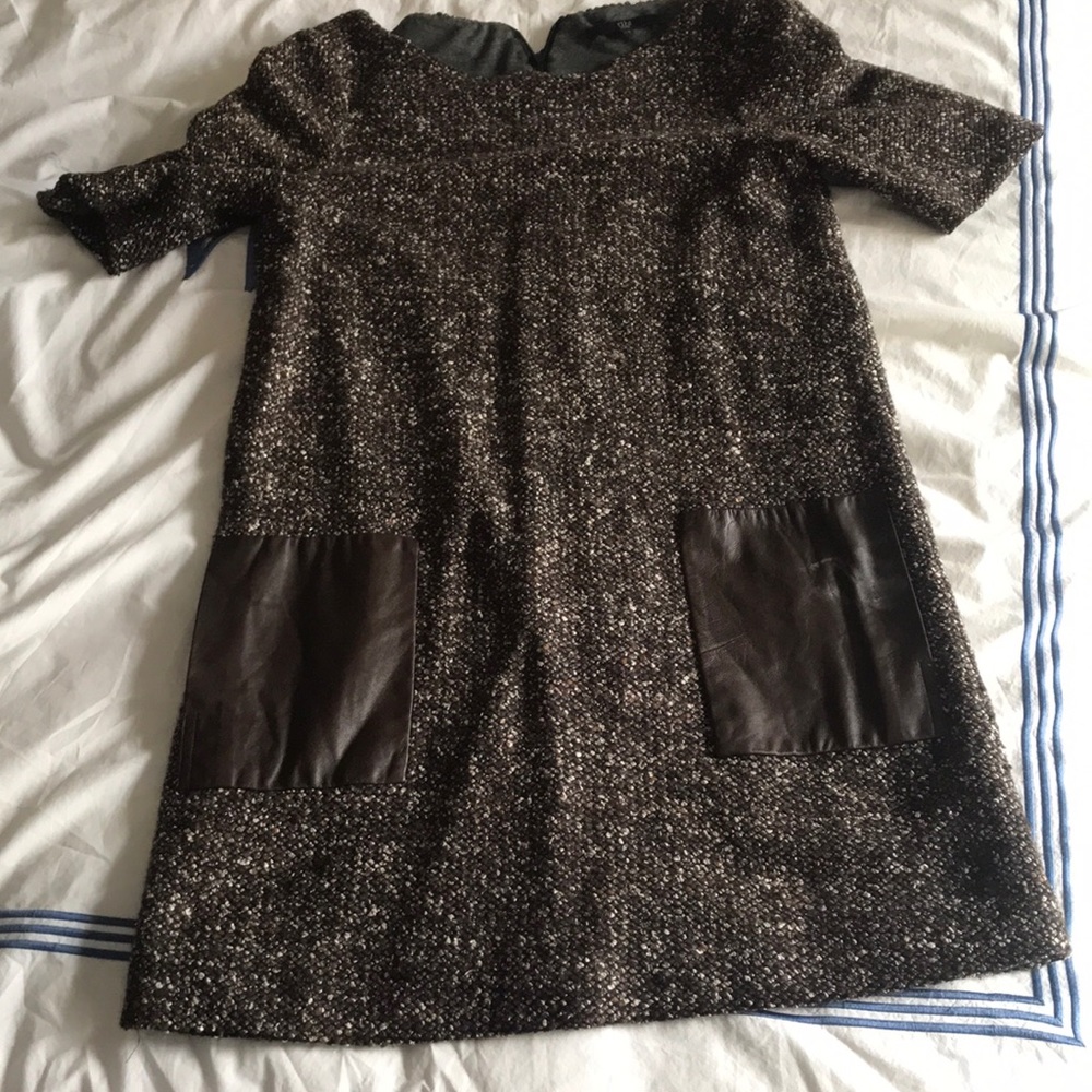 Leather and threaded shift dress